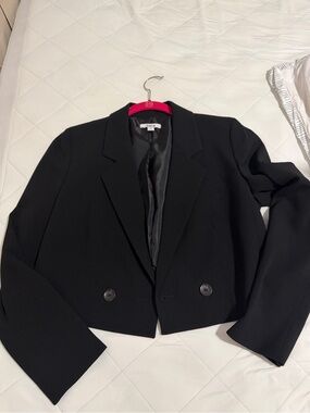 Bar III Cropped Black Double-Button Blazer